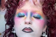 #editorialmakeup #patmcgrath #newwave #avantgardemakeup rainbow pat mcgrath makeup  maximalist, maximalism, new romantic, new wave, creative, fun, colourful, color, and colorful, colour, bold, alt, alternative, grunge make up, trad goth, gothic, subculture, makeup, mua, editorial, new wave, retro, romantic 80s, punk, self expression, art, artistic, artistry , aesthetic, avant garde, green eyes, red curls, curl, curly hair girl, mullet white blonde fringe, inspo, inspiration, eyeshadow, eyeliner, graphic liner, 80s red blush, blue eyeshadow, shadow pigment, hooded eyes, cupids bow, lashes, philosofay Curl Jelly, Eyeliner Graphic, Gothic Subculture, Blonde Fringe, Pat Mcgrath Makeup, Expression Art, Extreme Makeup, Red Curls, 80s Punk