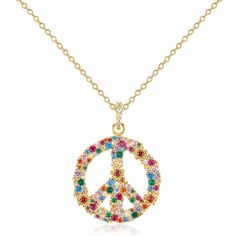 PRICES MAY VARY. ☮️PEACE SIGN PENDANT NECKLACE☮️The colorful peace sign pendant necklace is exquisitely designed, featuring a classic peace sign pendant. The golden peace sign is encrusted with multicolored cubic zirconia of various sizes, which sparkle brilliantly in the sunlight like gems nestled in a floral cluster. The golden beads surrounding the cubic zirconia enhance the three-dimensionality and delicacy of the pendant, showcasing an elegant and unique charm. ☮️COLORFUL PEACE HIPPIE NECKL Peace Necklace, Peace Sign Necklace, Golden Beads, Hippie Peace, Symbol Necklace, Hippie Necklace, Hippie Jewelry, Love Peace, Colourful Necklace