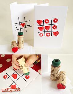 four different pictures showing how to make valentine's day tic - tac toe cards