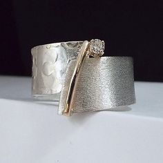 Celebration Ring by Dagmara Costello (Gold, Silver & Stone Ring) Carved Stone Jewelry, Wide Band Diamond Rings, Celebration Ring, Silver Stone Ring, Stone Ring Design, Unique Sterling Silver Jewelry, Wide Silver Ring, Dot Ring, Gold Dot