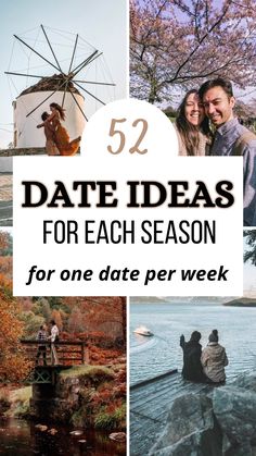 Are you struggling to plan out dates throughout the year? From creative dates to date night ideas, use our list of the best 52 dates to do this year to organize one date per week for a whole year! We've concocted you a list of 52 date ideas for each season and a range of interests including creative, athletic and romantic. via @berightbackdating Date Night Ideas Jar, Date Night Jar, Fall Dates, Creative Dates, Couple Activities, Cute Date Ideas