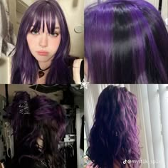 Purple Skunk Hair, Hair Chunky Highlights, Skunk Hair, Dyed Hair Purple, Chunky Highlights, Wine Hair