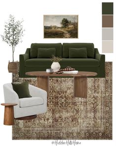 Living room decor ideas with a green sofa Brown And Green Living Room, Earthy Living Room, Shah Alam, Green Sofa, Neutral Living Room, Brown Living Room