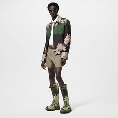 LOUIS VUITTON® - Lv Checker High Boot - Khaki Men Fashion Week, Shop Shoes, Louis Vuitton Official, Pharrell Williams, Louis Vuitton Men, Mens Spring, Khaki Green, Printed Leather, Fashion Killa