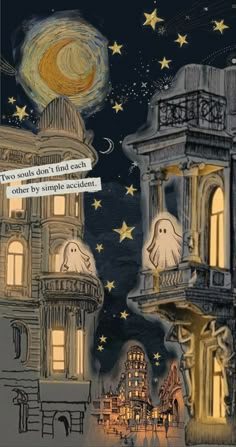 Wallpaper collage vintage A Drawing, Ghost, Moon, Halloween, Stars