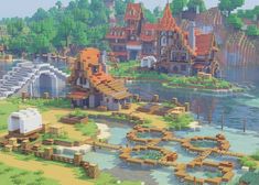 Minecraft Mountainside Village, Aesthetic Minecraft Houses Cottagecore, Minecraft Revamped Village, Minecraft Sniffer Enclosure Ideas, Minecraft Town Center Ideas, Minecraft Town Center, Large Minecraft Houses, Minecraft Kingdom, Minecraft Structures