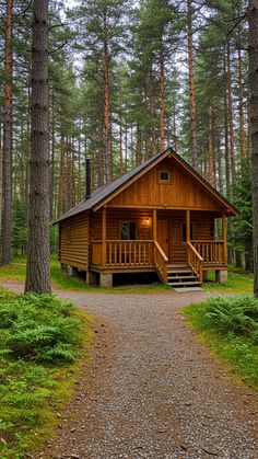 Secluded Forest Cabin Alaskan Cabin, Pre Built Cabins, Gravel Pathway, Rustic Farmhouse Furniture, Wood Cabin, Wooden Cabin, Forest Cabin, Meditation Center, House In Nature