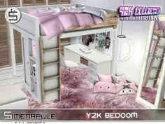 Y2K Bedroom is composed by 9 meshes: - Bed - Blanket - Desk - Fabric Storage Box - Stereo - Pillow 01 - Pillow 02 - Pillow 03 - Chair 4 Bunk Beds, Sims 4 Beds, Y2k Bedroom, Resource Furniture, Mod Furniture, Bedroom Blanket, Sims 4 Bedroom, Sims 4 Children, Teen Furniture