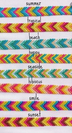 four different types of bracelets with the words summer, tropical beach, happy seaside, h