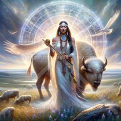 Buffalo Spirit Animal, Aztec Holding Woman, White Buffalo Woman Goddesses, White Buffalo Woman, Sacred Feminine Art Wild Women, White Buffalo Calf Woman, Big White Wolf Fantasy Art, The White Buffalo, Beautiful Wallpapers For Iphone