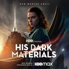 the poster for hbo's dark materials shows a woman with long red hair and an angel