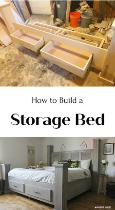 how to build a storage bed in an old house with lots of wood and drawers