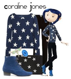 an image of a doll with blue hair and stars on her shirt, jeans and boots