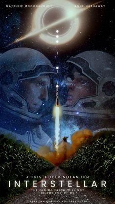 the poster for interstellarr with two men in space and one man holding a rocket