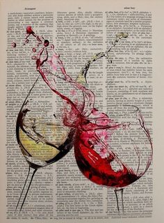 two glasses of wine on an old book page