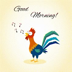 a rooster with music notes on it's tail and the words, good morning