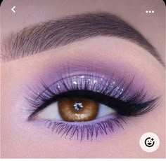 Rapunzel Makeup, Purple Wedding Makeup, Sweet 16 Makeup, Purple Sweet 16, Lilac Eyeshadow, Quinceanera Makeup, Purple Makeup Looks, Purple Quince, Wedding Makeup For Brown Eyes