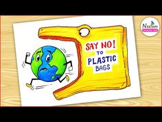 a drawing of a plastic bag that says say no to plastic bags with the earth in it