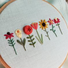 a close up of a embroidery on a piece of cloth with flowers in the middle