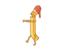 a cartoon banana with a red hat on it's head and arms in the air