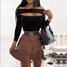 Brand New Brown Leather Skirt Rara Skirt, Puff Skirt, Pu Skirt, Cake Skirt, Pu Leather Skirt, Leather Pleated Skirt, England Fashion, Suede Coat, Shoes With Jeans