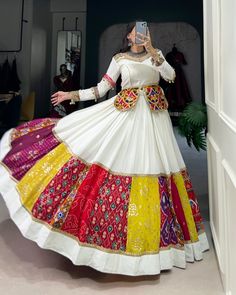 💗For Order and More Details WhatsApp +91 9601606887 🌷Navratri Collection 2024🌷 Gamthi Craft with a Modern Design Touch 🧿 NNK1704WHT Lehenga (Stitched) Lehenga Fabric : Pure Rayon Lehenga Work : Plain And Printed With Embroidery And Gamthi Patch Work With Lace Touch Up Lehenga Waist : Support Up To 42 Lehenga Closer : Drawstring With Zip Stitching : Stitched With Canvas And Full Inner Length : 41 Flair : 6 Meter Inner : Micro Cotton Blouse (Stitched) Blouse Fabric : Pure Rayon (Fully St... Dandiya Dress, Zip Stitching, Garba Outfit, Chaniya Choli Designs, Garba Dress, Navratri Collection, Ghaghra Choli, Navratri Dress, Trendy Outfits Indian