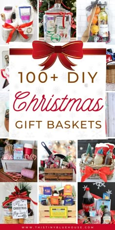 christmas gift baskets with the words, 100 diy christmas gifts