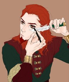 a man with red hair is brushing his teeth