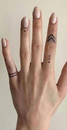 two fingers with small tattoos on them