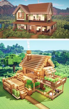 two different views of the same house in minecraft