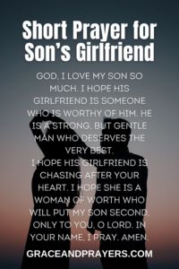 a person standing in front of a sunset with the words, short prayer for son's girlfriend