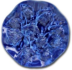 a blue plate with turtles on it