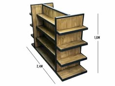 the shelf is made out of wood and has three shelves on each side, with one section