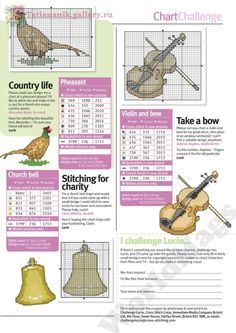 the cross stitch pattern is showing different types of instruments and their corresponding numbers, including one with