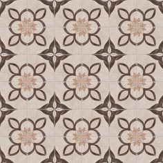 an abstract tile design with brown and white flowers on beige ground, suitable for use in wallpaper or floor coverings