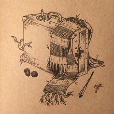 a drawing of a piece of luggage on the ground