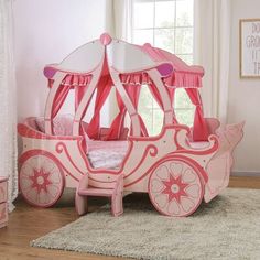 Princess Carriage Bed, Pink Twin Bed, Princess Background, Carriage Bed, Twin Car Bed, Twin Canopy Bed, Twin Car, Fairytale Bedroom, Kids Canopy