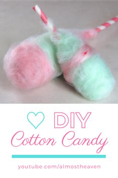 a pink and green stuffed animal with a candy cane in it's mouth that says diy cotton candy