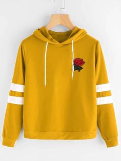 Eye Hoodie, Look Grunge, Rose Patch, Striped Sleeve, Drawstring Hoodie, Types Of Fashion Styles, Teen Fashion