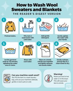 how to wash wool sweaters and blankets the reader's biggest version info graphic