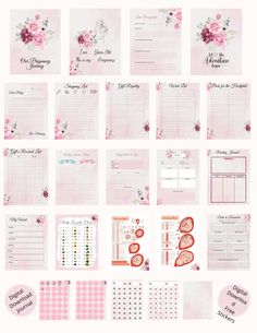 the pink floral planner stickers are arranged on top of each other