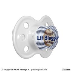 a baby pacifier with a baseball on it's side and the name lil slugger