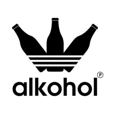 the logo for alkohol is shown in black and white, with two bottles on top