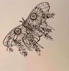 a drawing of a butterfly with flowers on it's wings