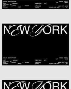 two black and white banners with the words new york written in cursive font