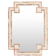 a white and gold mirror with an intricate border around the edges, on a white background