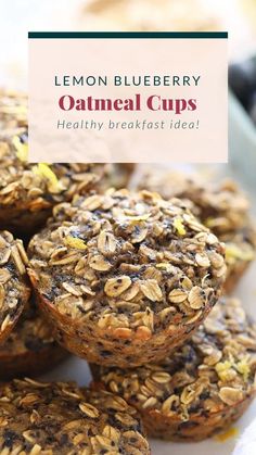 lemon blueberry oatmeal cups on a plate with the title overlay