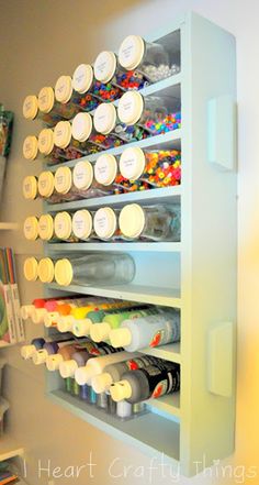 the shelves are filled with different types of crafting supplies