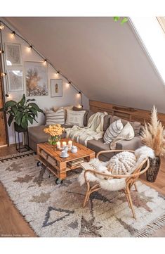 a living room filled with lots of furniture and decor on top of a wooden floor