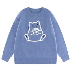 PRICES MAY VARY. ★【Material】:52% Acrylic fiber 28% Nylon 20% PTT.Soft and skin-friendly high-quality material, casual and comfy graphic sweaters. ★【Size】：Unisex.Female 5'4 (162 cm) 110lbs (50kg) Size: S. Male 5'10 (178cm) 150 lbs (68kg) Size: L. ★【Design】：Who can resist a cute kitten? You can sit on the balcony in it and spend a nice afternoon with a cup of coffee like this cat! ★【Occasion】:This Oversized sweater is perfect for wearing at home, outdoors, on dates or any casual event.Simple and c Cute Crew Neck Winter Outerwear, Cute Crew Neck Fall Outerwear, Cute Fall Crew Neck Outerwear, Streetwear Sweater, Top Streetwear Brands, Aelfric Eden, Fall Winter Fashion, Graphic Sweaters, Comfortable Sweater